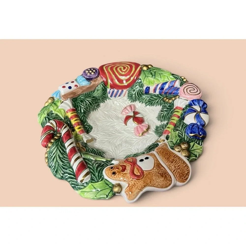 Fitz & Floyd 1996 Gingerbread Candy Bowl Dish Christmas Holiday Season Decor